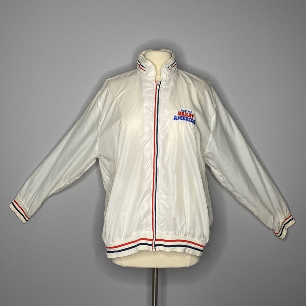 VTG 80'S SHERRY MIAMI,‎ FL GREAT AMERICA STRIPED WHITE WINDBREAKER JACKET
